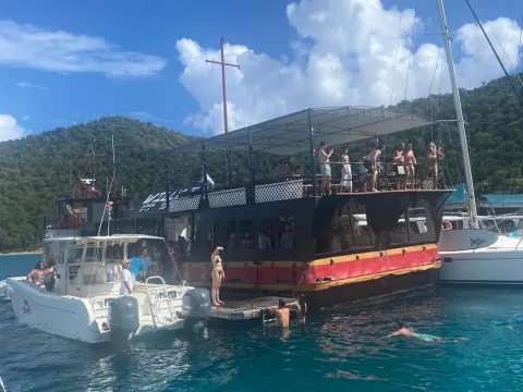 a small boat in a large body of water