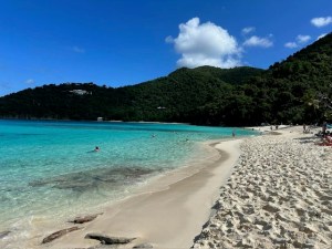 a group of people on a beach near a body of water