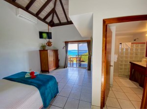 a bedroom with a bed in a room